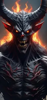 Digital art of a fierce demon with fiery features and glowing eyes, perfect for mobile.