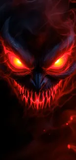 Fiery demon face with glowing eyes in smoke effect for mobile wallpaper.