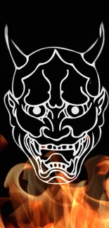 Demon mask with fiery flames wallpaper.