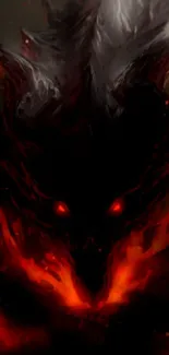 Fiery demon with red eyes in dark background wallpaper.