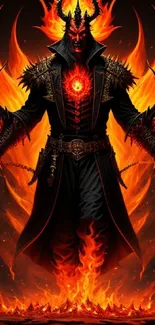 Fiery demon engulfed in dark flames with a striking red and orange aura.