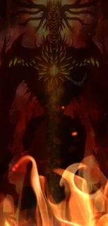 Dark, fiery demon with flames, perfect for a unique mobile wallpaper design.