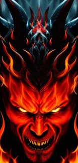 Fierce demon with fiery flames as phone wallpaper.