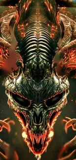 Fiery demon skull wallpaper with red and black details for a gothic mobile background.