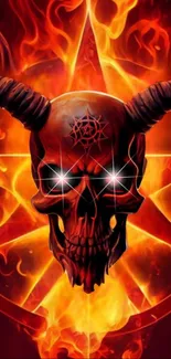 Fiery demon skull with flames and pentagram design for mobile wallpaper.