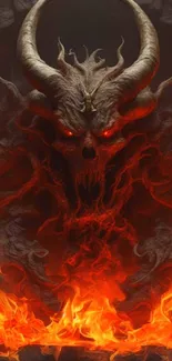 Intense fiery demon skull with flames wallpaper.