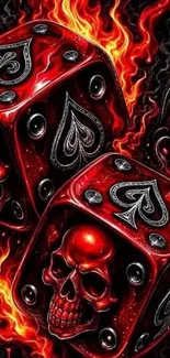 Fiery red dice with skulls and flames design.