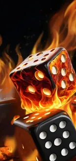 Mobile wallpaper of dice engulfed in fiery flames.