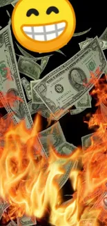 Emoji with dollar bills and flames wallpaper