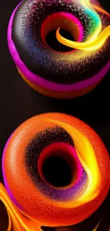 Artistic vibrant donuts with flames wallpaper.