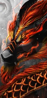 Dynamic fiery dragon wallpaper with intricate scales and vivid colors.