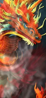 Fiery dragon art with red hues, perfect for fantasy wallpaper.