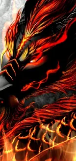 Vibrant fiery dragon mobile wallpaper with red and black tones.