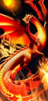 Fiery dragon art with vibrant flames and dynamic colors.