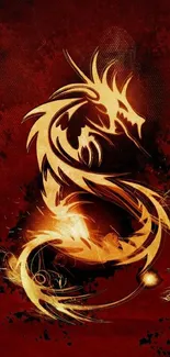 Fiery abstract dragon on deep red background wallpaper.