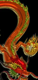 Fiery dragon on black background mobile wallpaper.