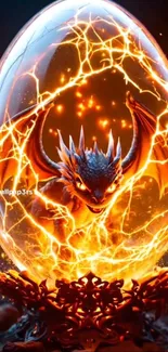 Fiery dragon emerging from a mystical egg in fantasy art design.
