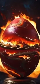 A fiery dragon egg surrounded by flames as a mobile wallpaper.