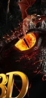 3D dragon eye wallpaper with fiery colors and black background.