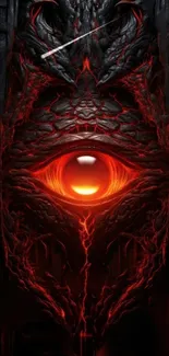 Fiery dragon eye with intricate dark designs.