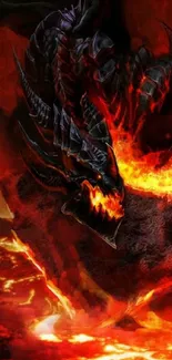 Fiery dragon breathing fire in a dark fantasy setting.