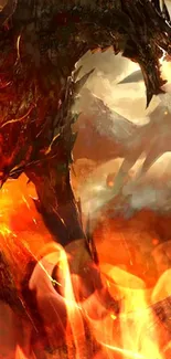 Fiery dragon engulfed in lava with dark fantasy elements.