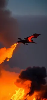 Fire-breathing dragon soaring through fiery skies.