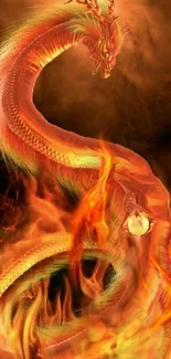 Fiery serpent dragon amidst vibrant flames.