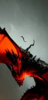 Red-orange dragon against a smoky background.