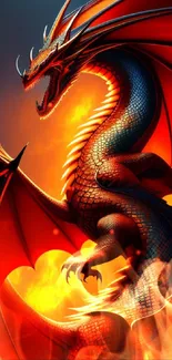 Fiery red dragon in vibrant detail.