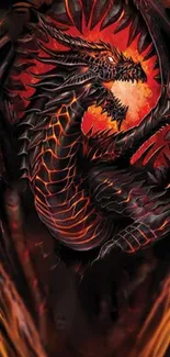 Fiery dragon artwork on a fantasy-themed mobile wallpaper.