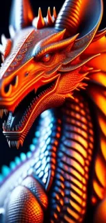 Vibrant and fiery orange dragon design wallpaper.