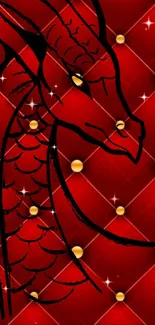 Fiery red dragon wallpaper with sparkles.