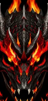 Fierce dragon with fiery flames engulfing its black scales.