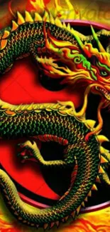 Fiery dragon illustration on a vibrant background.