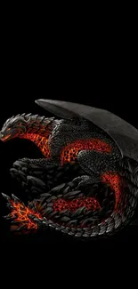 A dragon with fiery accents on a dark background.