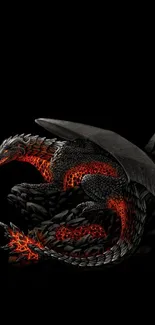 A fierce fiery dragon on a dark background.