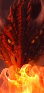 Fiery dragon breathing fire wallpaper for mobile.