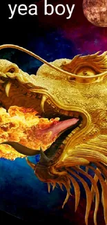 Fiery dragon surrounded by golden flames.