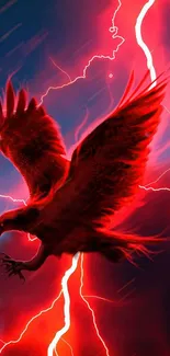 Fiery eagle soaring through lightning storm.