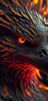 A stunning fiery eagle art wallpaper with glowing orange accents and intricate details.