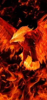 Dynamic fiery eagle soaring through captivating flames.