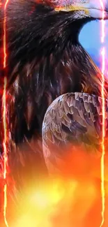 Fiery eagle amidst bright flames mobile wallpaper.