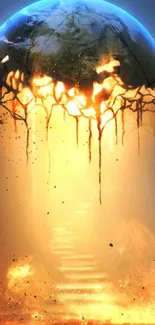 Abstract wallpaper of a melting fiery earth with dramatic flames.