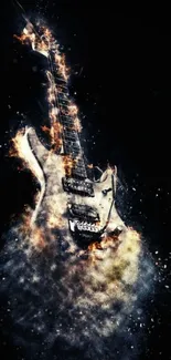 Fiery electric guitar with black background, ideal for music lovers.