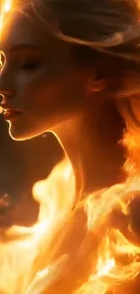 Silhouette of a woman with fiery hair.