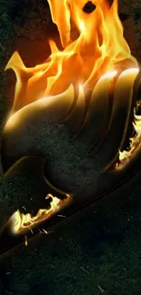 Fiery emblem with flames on a dark background mobile wallpaper.