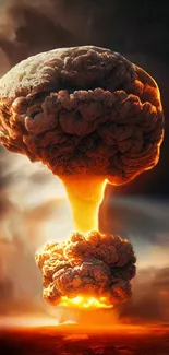 Vivid fiery explosion with mushroom cloud, perfect for a dramatic phone wallpaper.