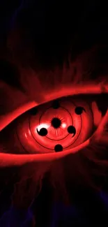 Fiery red eye with dark background, anime-inspired.