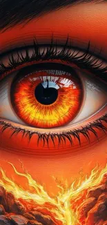 Fiery eye with lava elements in background.